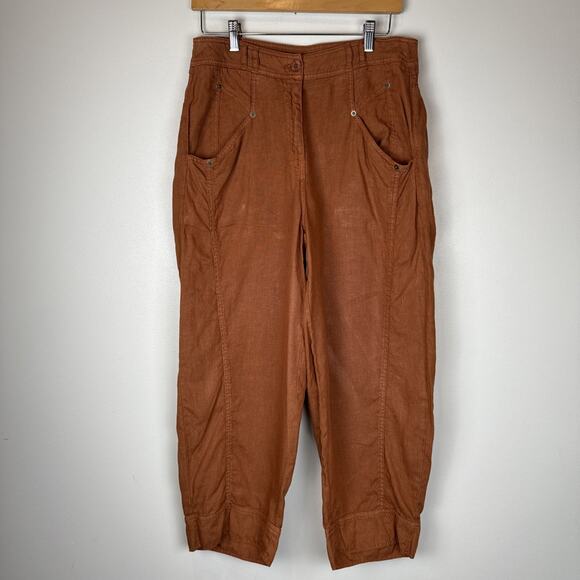 WRAP London Women's Rust Orange 100% Linen Wide Leg Cropped Pants Lagenlook Sz 8 - Picture 1 of 10